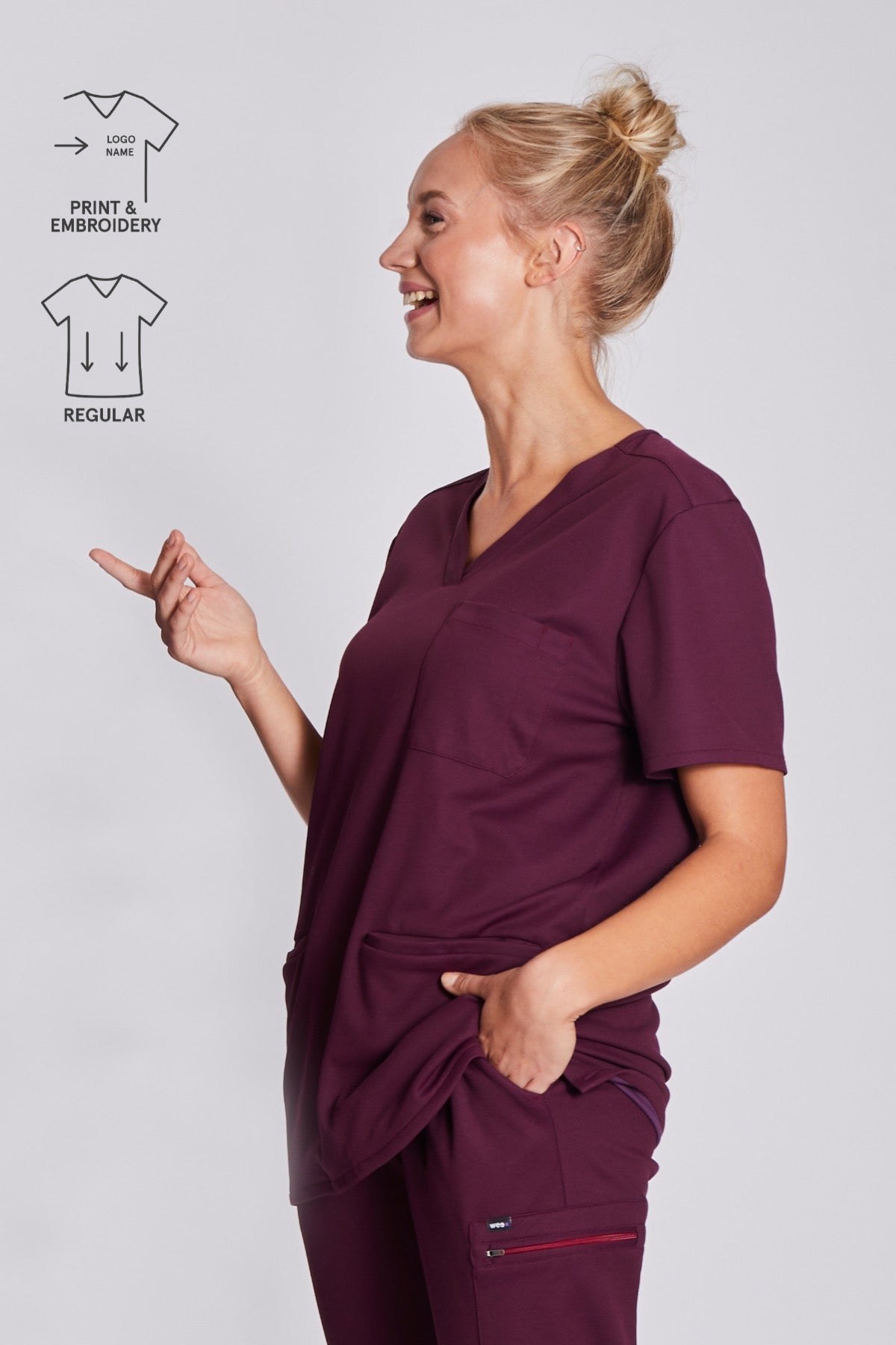 Comfort Scrub Top "Indira" – Bordeaux (Regular Fit)