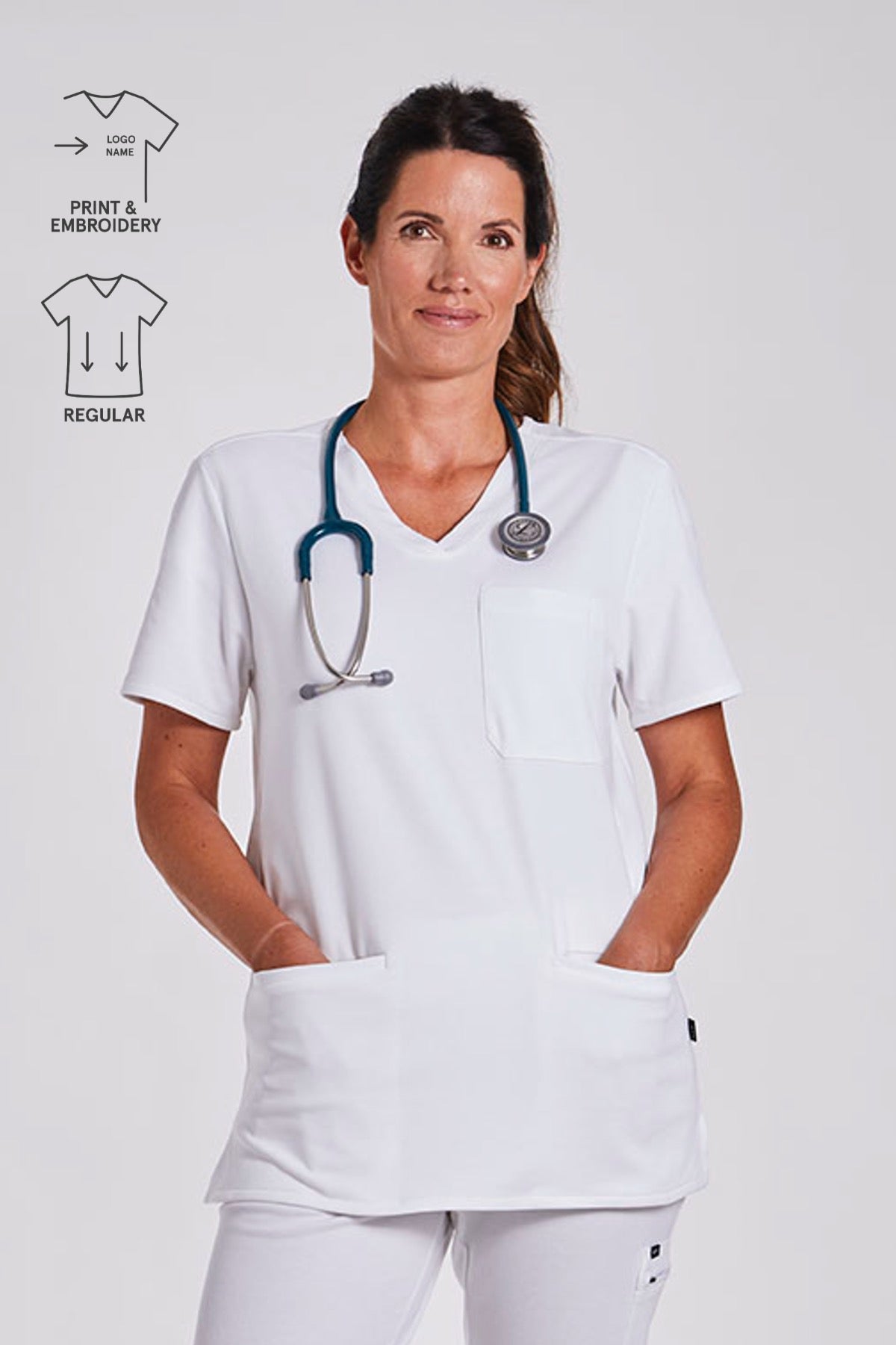 Comfort Scrub Top "Indira" – White (Regular Fit)