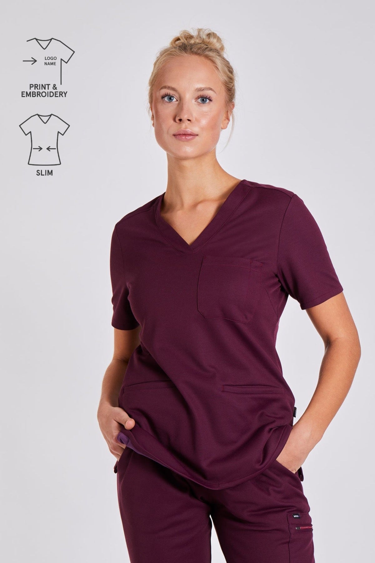 Comfort Scrub Top "Kamala" – Bordeaux (Slim Fit)