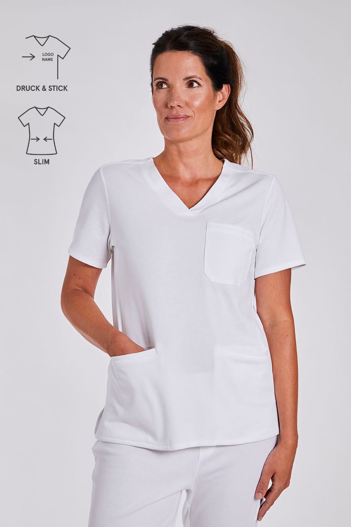 Comfort Scrub Top "Kamala" – White (Slim Fit)