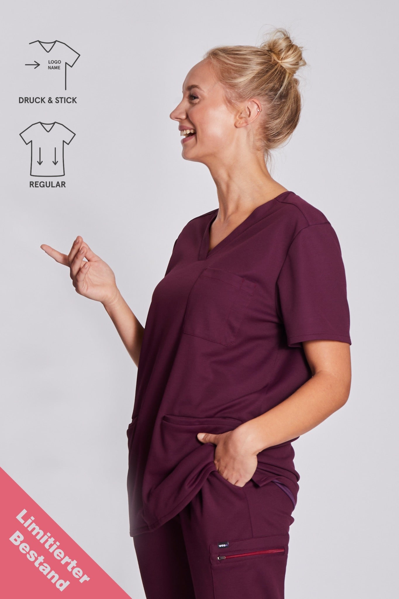 Comfort Scrub Top "Indira" – Bordeaux (Regular Fit)