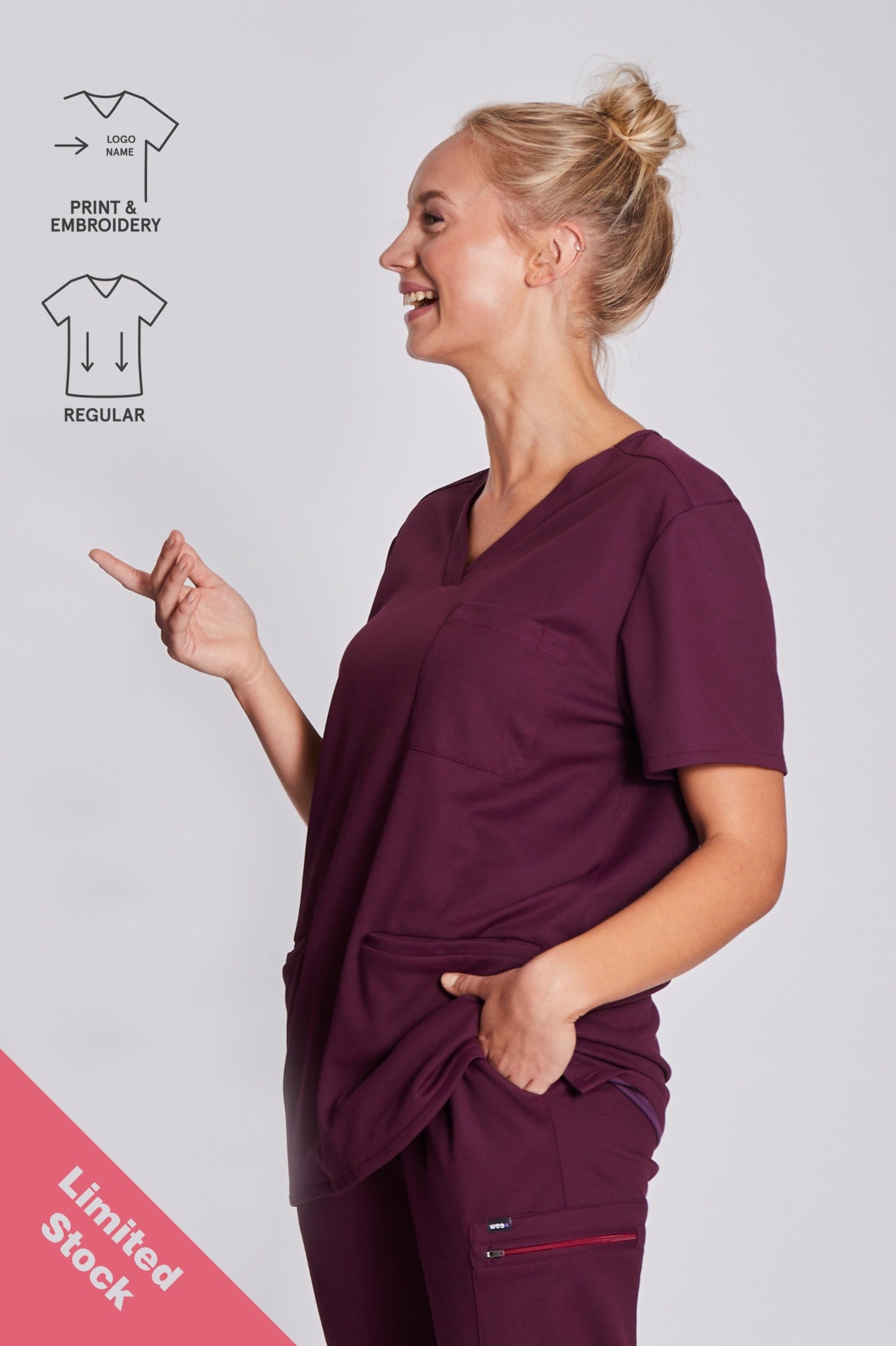 Comfort Scrub Top "Indira" – Bordeaux (Regular Fit)