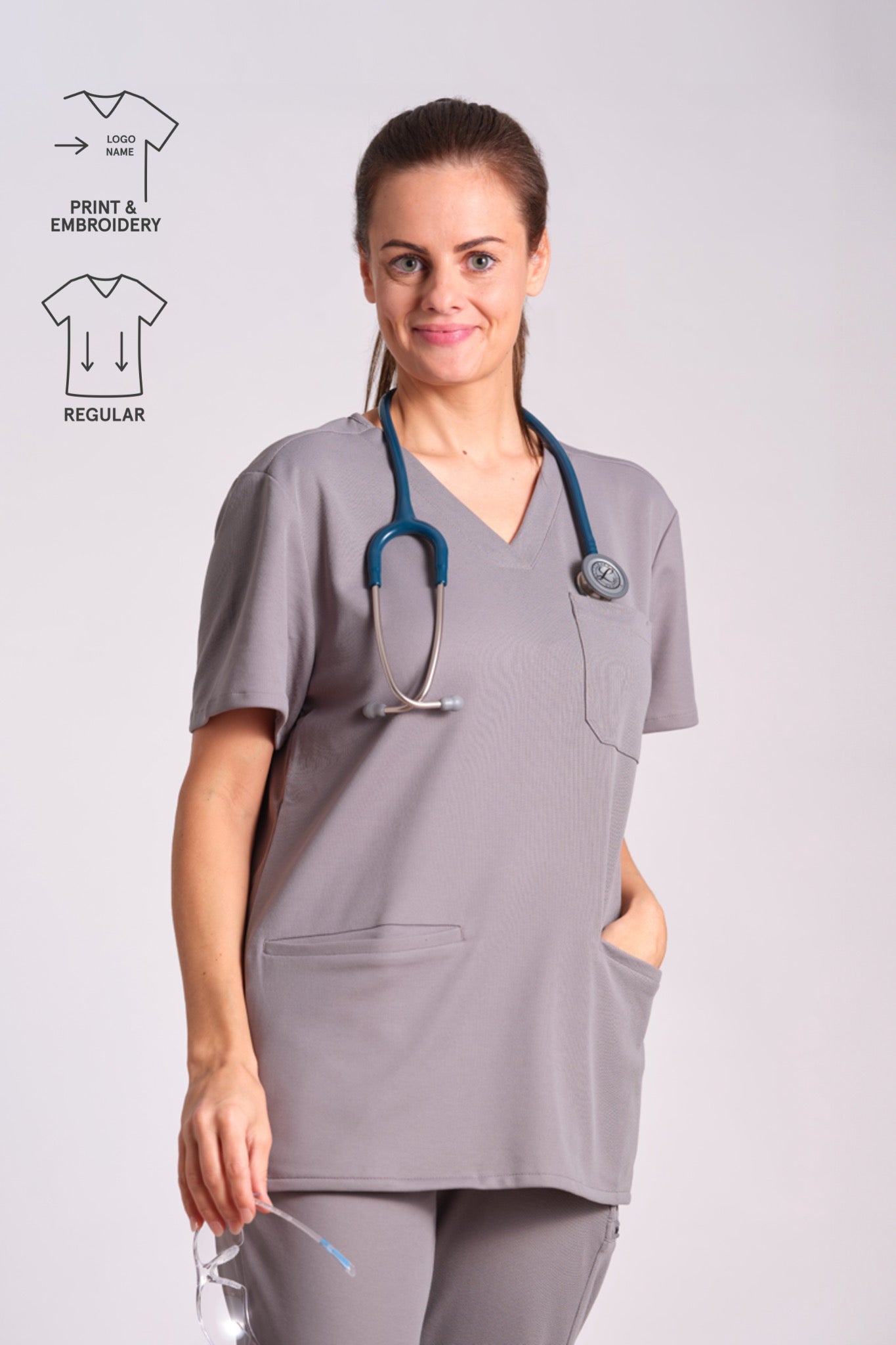 Comfort Scrub Top "Indira" – Grey (Regular Fit)