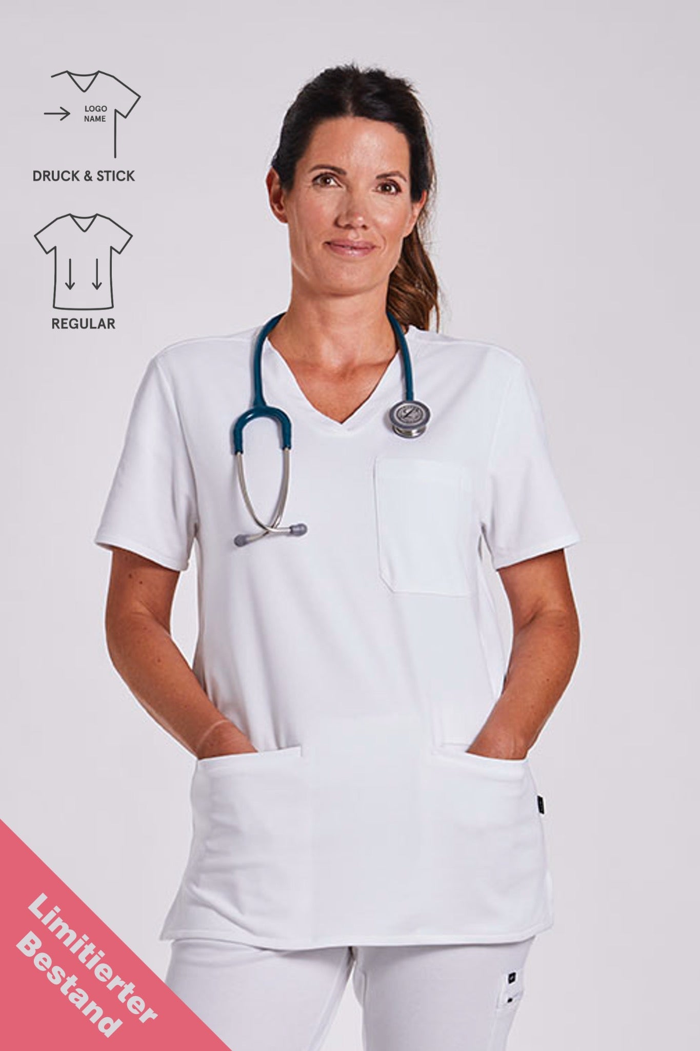 Comfort Scrub Top "Indira" – White (Regular Fit)