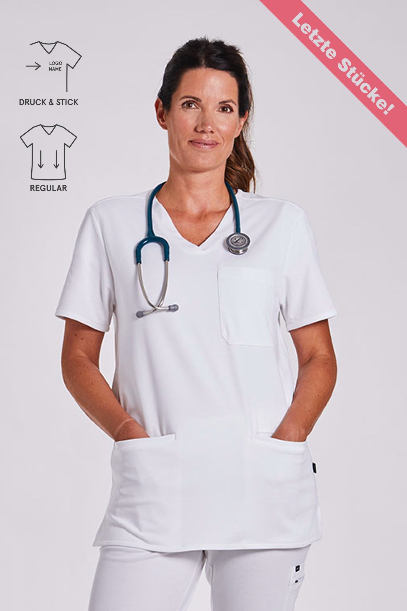 Comfort Scrub Top "Indira" – White (Regular Fit)