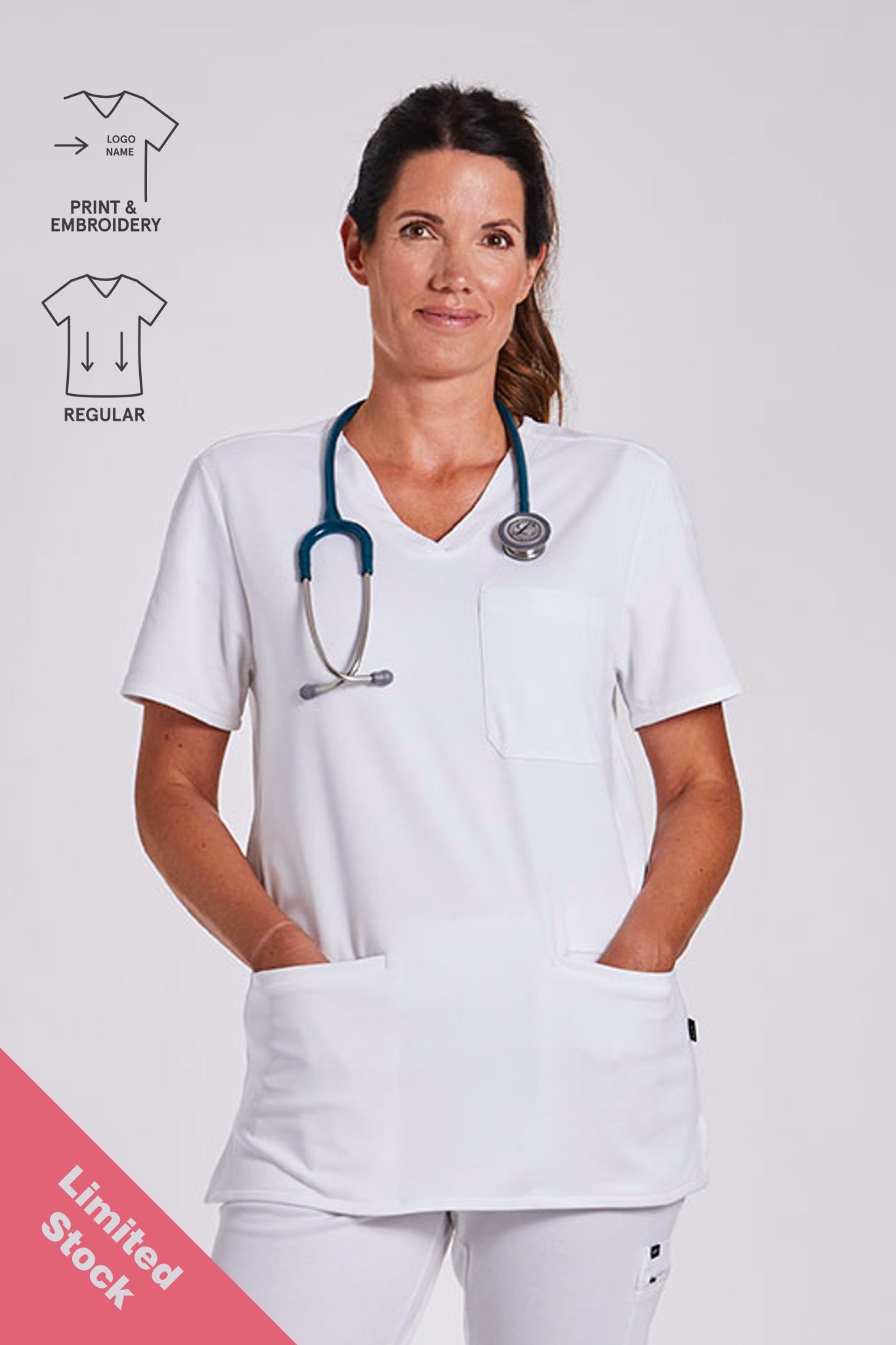 Comfort Scrub Top "Indira" – White (Regular Fit)