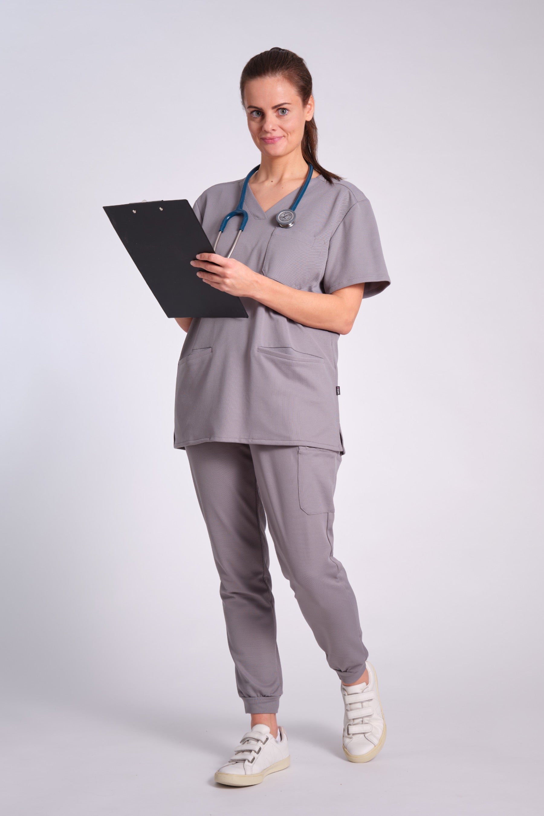 Comfort Scrub Top "Indira" – Grey (Reular Fit)