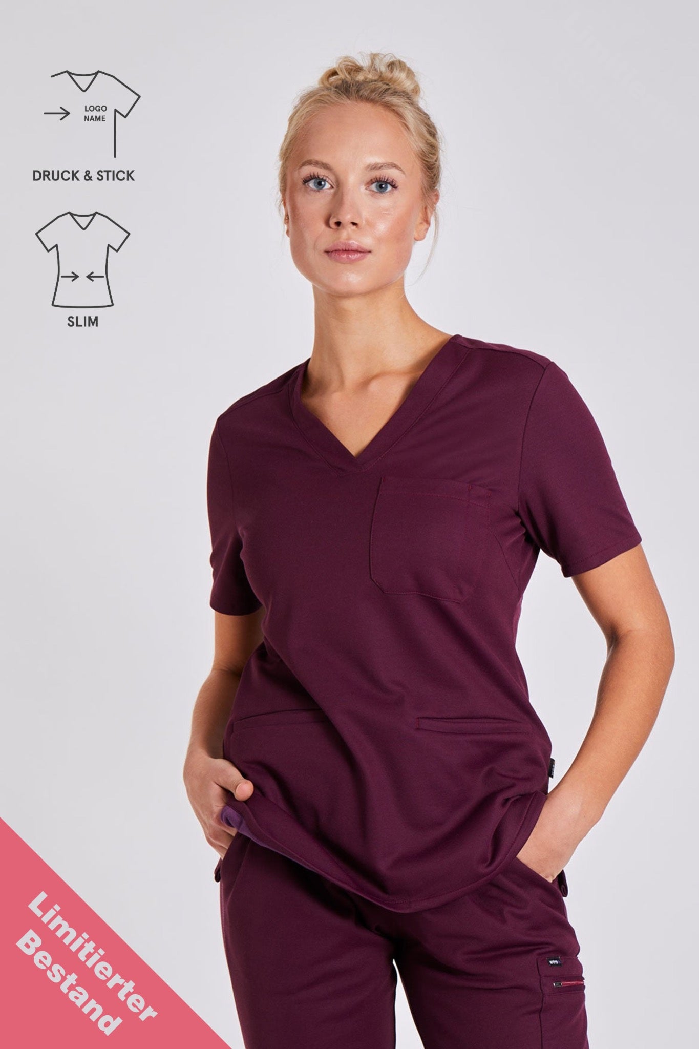 Comfort Scrub Top "Kamala" – Bordeaux (Slim Fit)