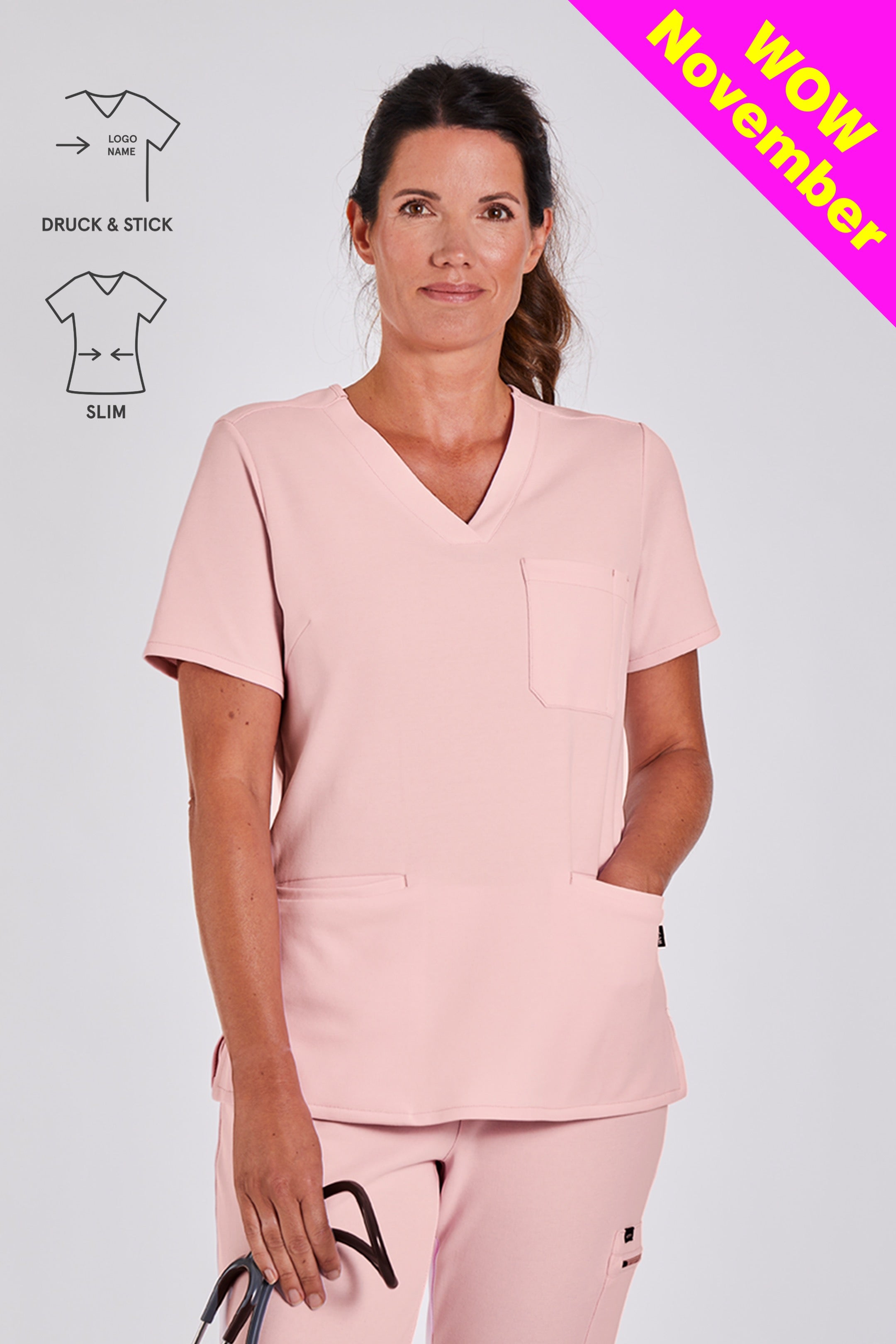 Comfort Scrub Top "Kamala" – Pink (Slim Fit)