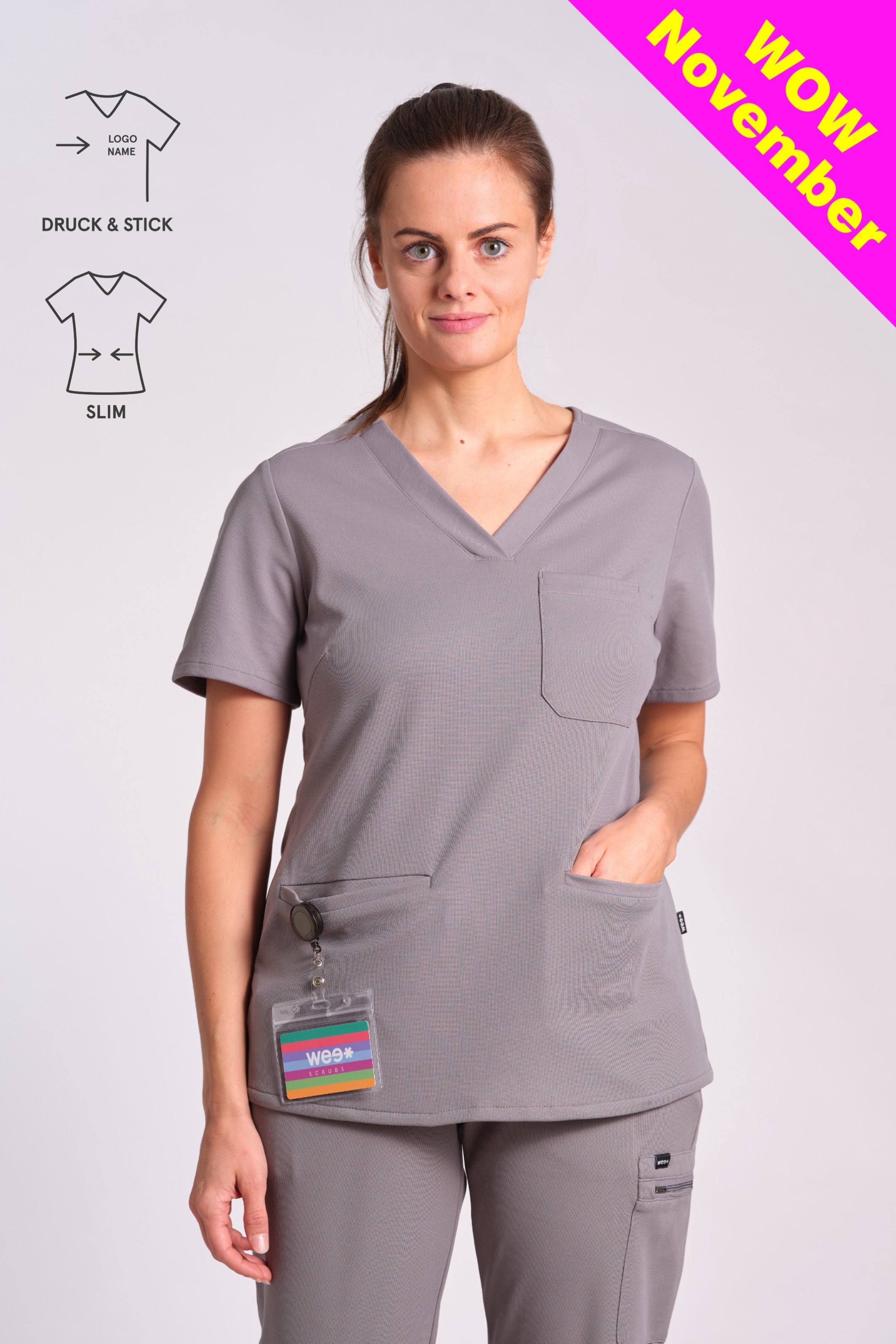 Comfort Scrub Top "Kamala" – Grey (Slim Fit)