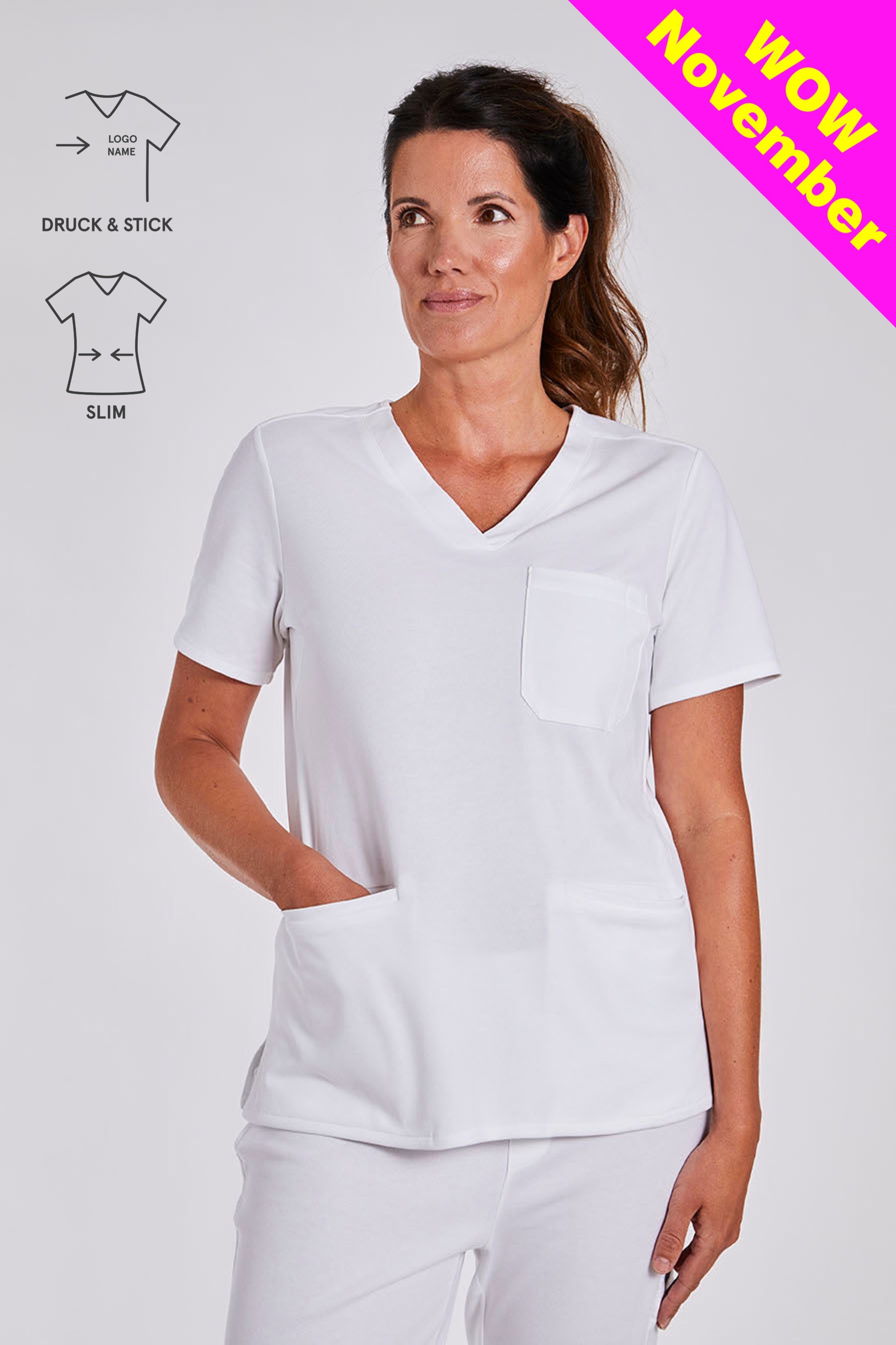 Comfort Scrub Top "Kamala" – White (Slim Fit)