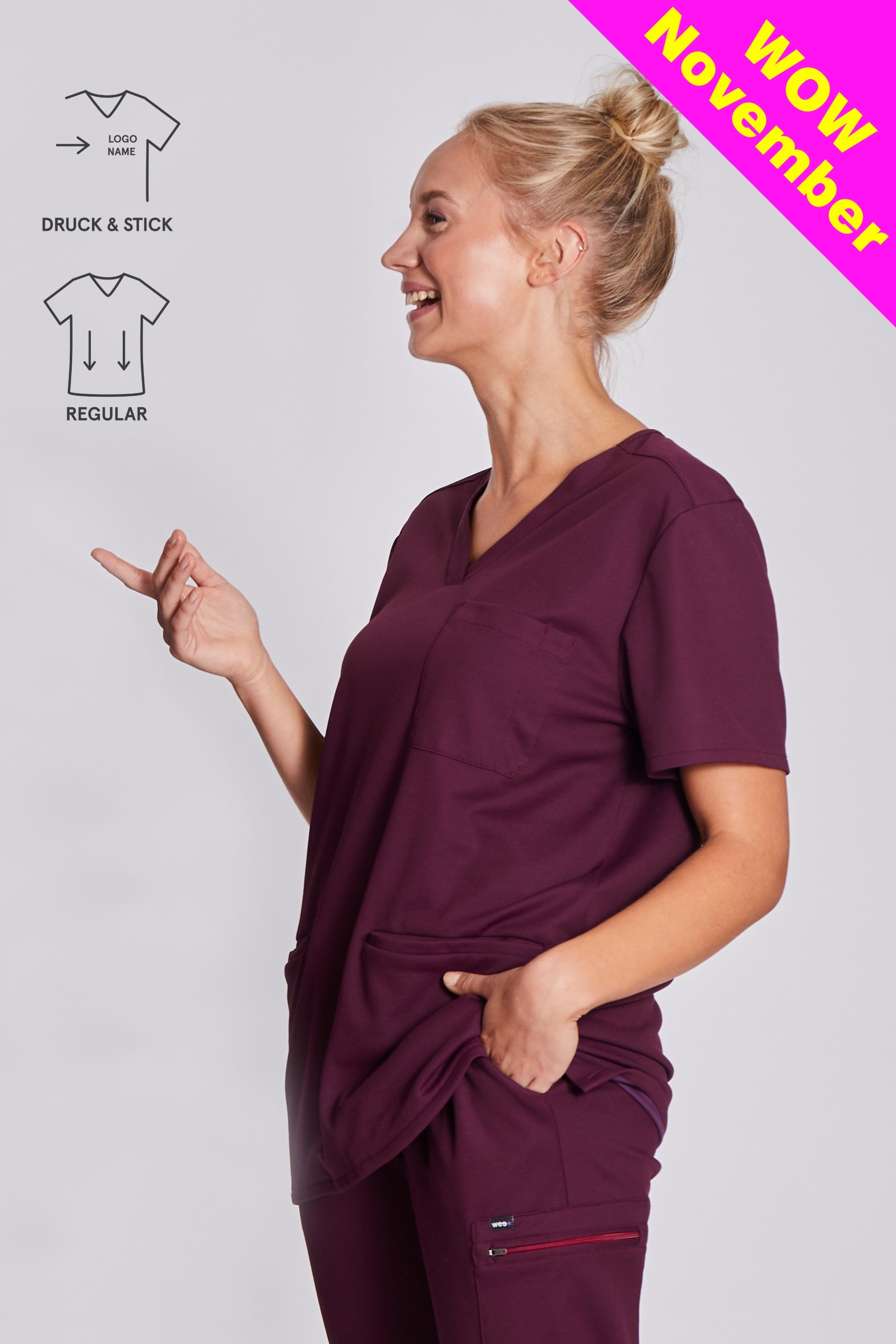 Comfort Scrub Top "Indira" – Bordeaux (Regular Fit)