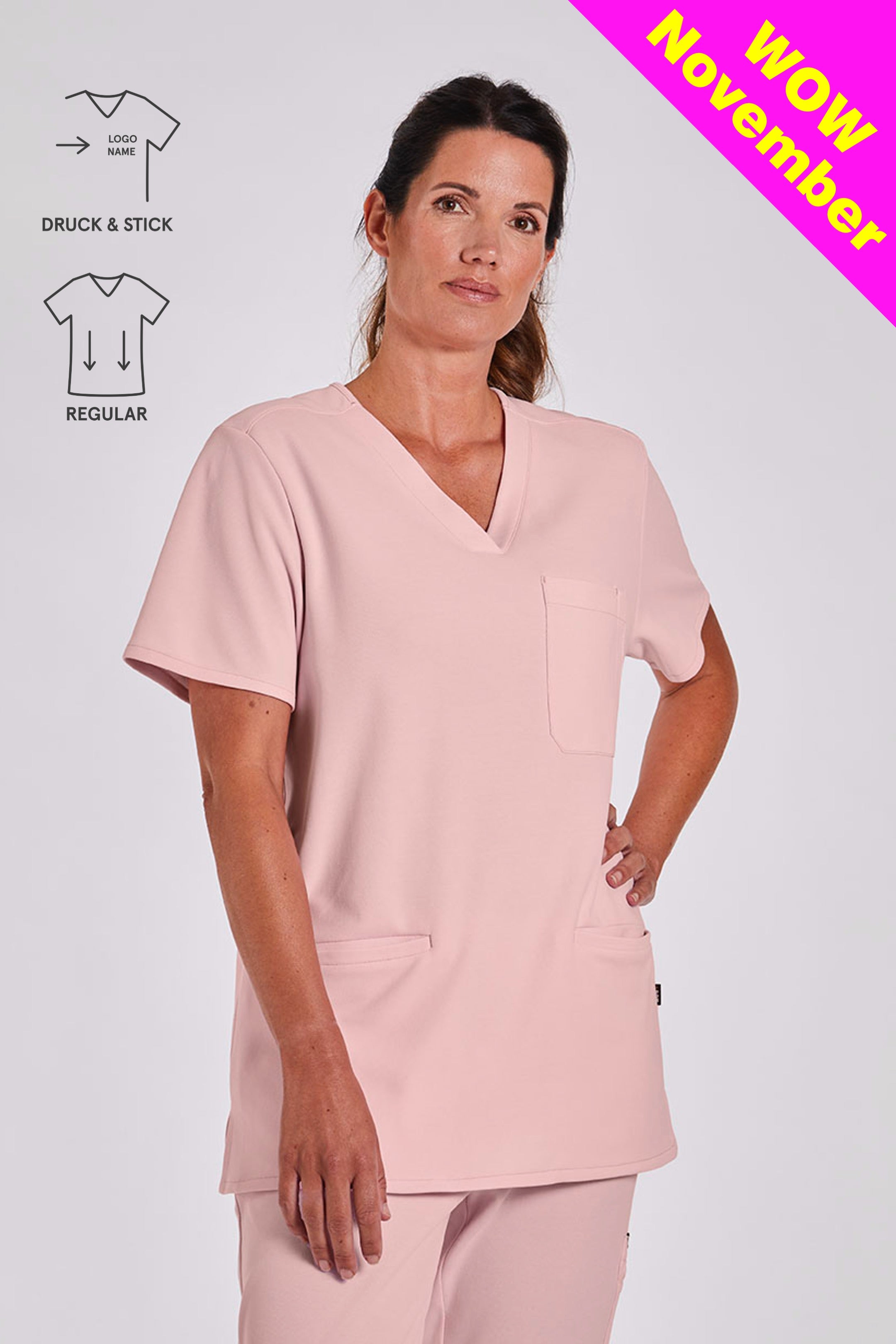 Comfort Scrub Top "Indira" – Pink (Regular Fit)