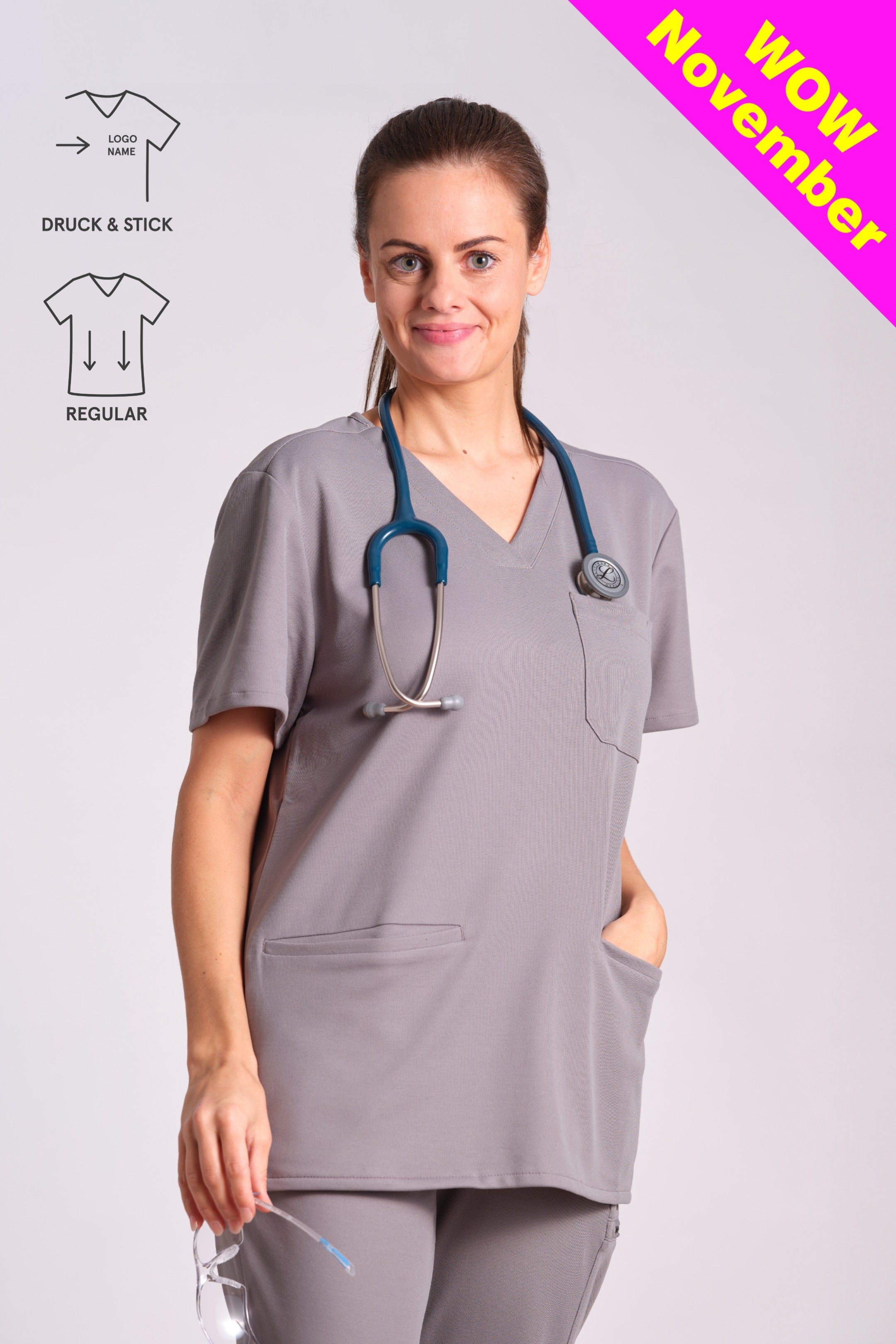 Comfort Scrub Top "Indira" – Grey (Regular Fit)