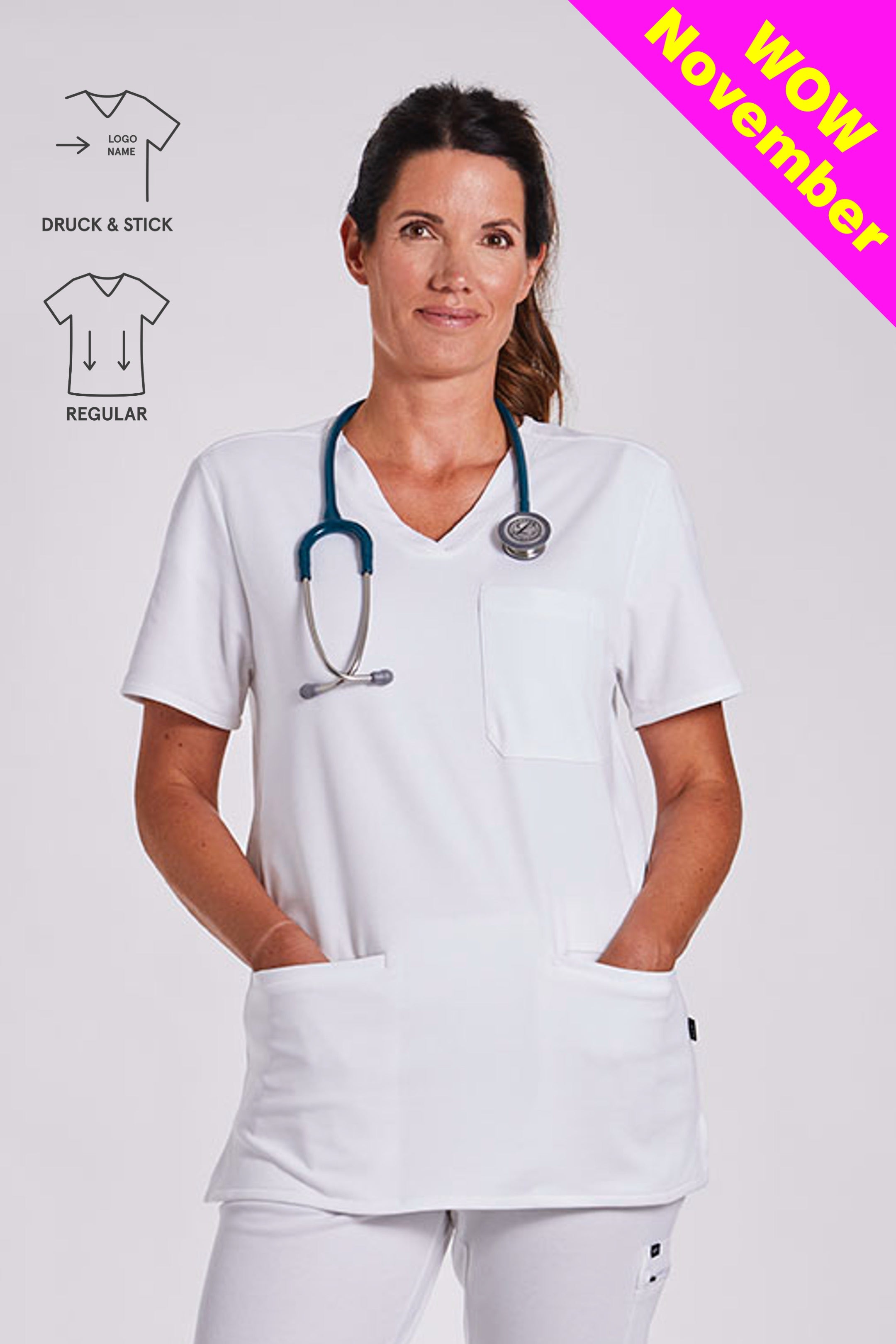 Comfort Scrub Top "Indira" – White (Regular Fit)