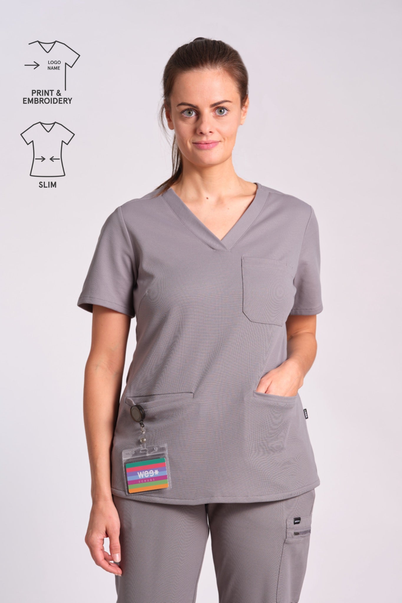 Comfort Scrub Top "Kamala" – Grey (Slim Fit)