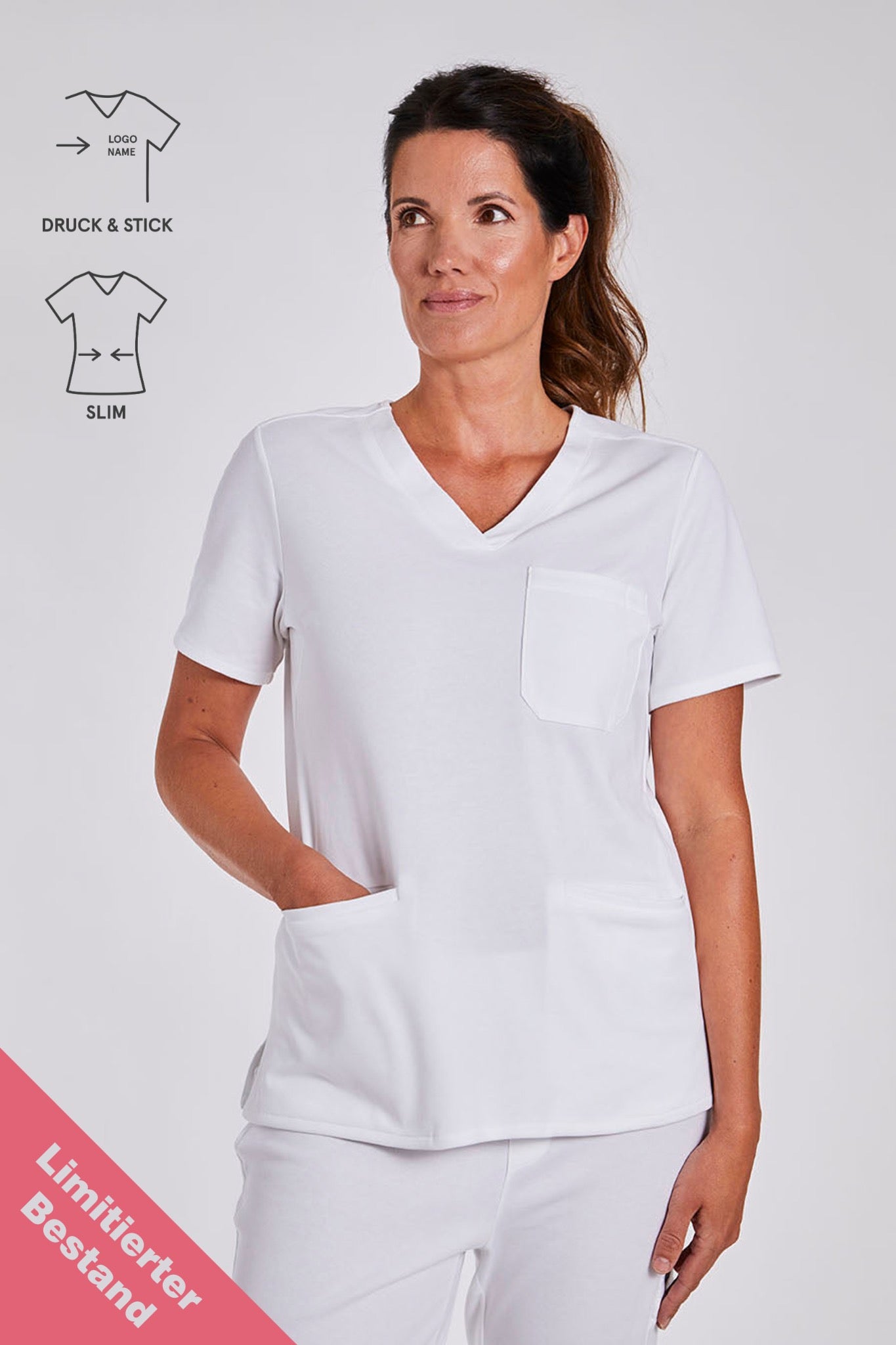 Comfort Scrub Top "Kamala" – White (Slim Fit)