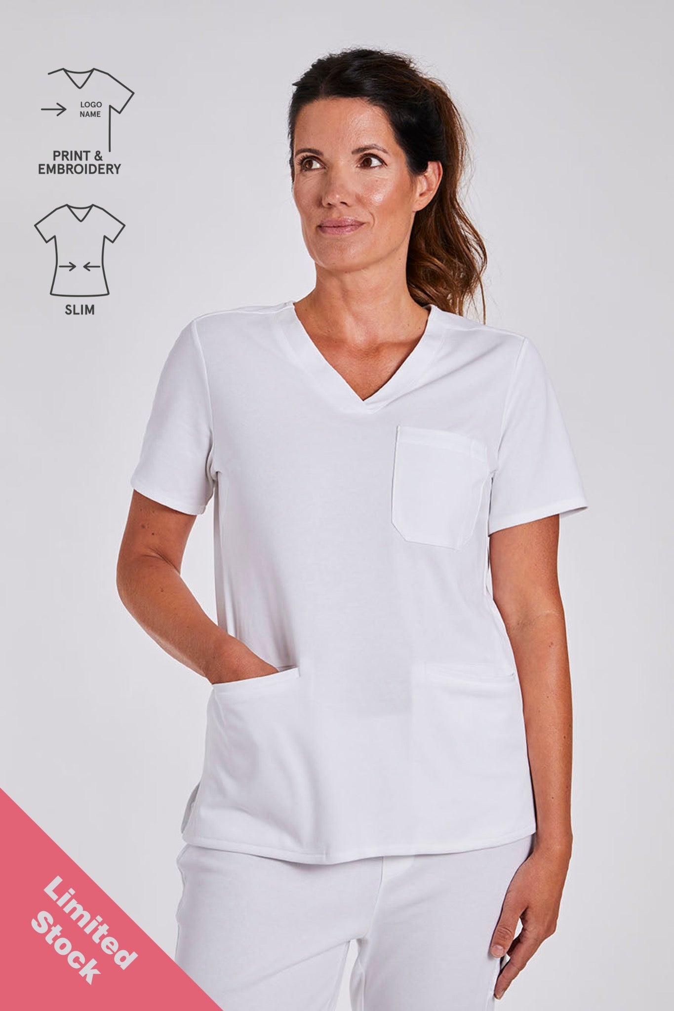 Comfort Scrub Top "Kamala" – White (Slim Fit)